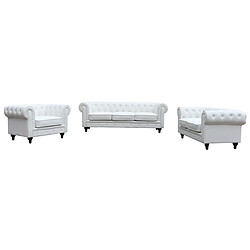 Acheter Habitat Et Jardin Canapé fixe Chesterfield Aliza - 208 x 82 x 70 cm - 3 places - Blanc