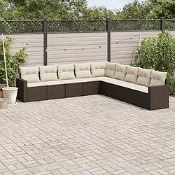 vidaXL Salon de jardin avec coussins 9 pcs marron résine tressée