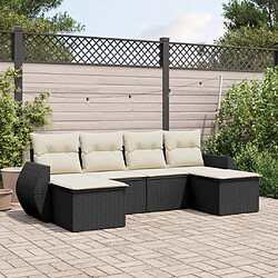 Maison Chic Ensemble Tables et chaises d'extérieur 6pcs avec coussins,Salon de jardin noir résine tressée -GKD908181