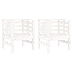 Maison Chic Lot de 2 Chaises de jardin,Fauteuil d'extérieur blanc 61,5x53x71 cm bois pin massif -MN53843