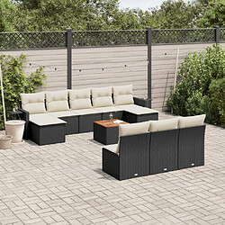 vidaXL Salon de jardin 11 pcs avec coussins noir résine tressée 