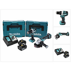 Makita DLX 2190 TJ1 Combo Kit perceuse-visseuse sans fil DDF 484 + Meuleuse d'angle sans fil DGA 504 + 2x Batteries 5,0Ah + Chargeur + 2x Coffrets Makpac