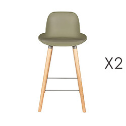 Mes Lot de 2 tabourets de bar H65 cm vert et pieds naturels - KUIP