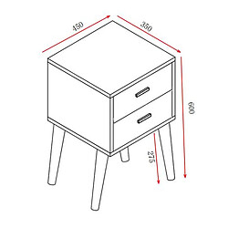 Toilinux Table de Chevet 2 tiroirs EDWING - 45 x 35 x 60 cm - Marron - Rangement pour chambre à coucher, salon pas cher