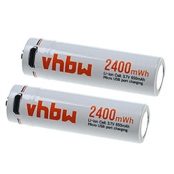 vhbw 2x Piles rechargeables AA Mignon avec prise micro-USB (650mAh, 3,7V, Li-ion) 