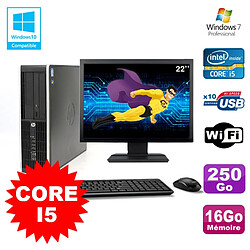 Lot PC HP Elite 8200 SFF Core I5 3.1GHz 16Go 250Go DVD WIFI W7 + Ecran 22" - Occasion