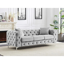 Vente-Unique Canapé 3 places chesterfield en velours gris clair EDWINA 