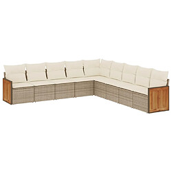 vidaXL Salon de jardin avec coussins 9 pcs beige résine tressée