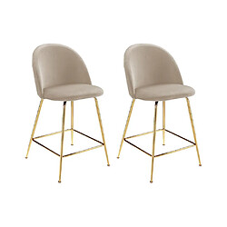 Vente-Unique Lot de 2 tabourets de bar en velours et métal doré - Beige - MELBOURNE 