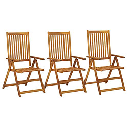 Maison Chic Lot de 3 Chaises inclinables de jardin - Fauteuil d'extérieur Bois solide d'acacia -MN49660