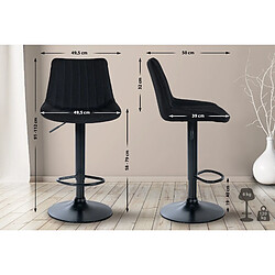 Non Lot de 2 tabourets de bar Toni tissu noir