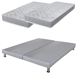 Ebac Matelas mousse + Sommier Gris clair 2x90x190 Maryland - Hauteur 20 cm - Soutien ferme