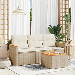 vidaXL Salon de jardin avec coussins 4 pcs beige résine tressée 