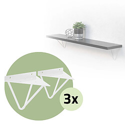 ML DESIGN MODERN LIVING 6x Support étagère d'angle triangle en métal blanc avec vis 160mm fixation mural