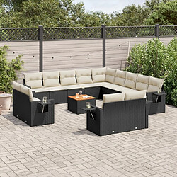 Maison Chic Salon de jardin avec coussins 14 pcs, Ensemble Tables et chaises de jardin, noir résine tressée -GKD954524