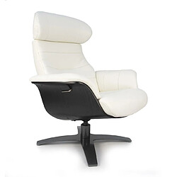 MY NEW DESIGN VEGA - Fauteuil Cuir et Bois Design - Blanc et Chêne Noir