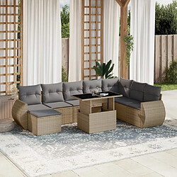 vidaXL Salon de jardin avec coussins 9 pcs beige résine tressée