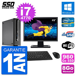 PC HP ProDesk 400 G1 SFF Ecran 19" i7-4770 RAM 8Go SSD 960Go Windows 10 Wifi - Occasion