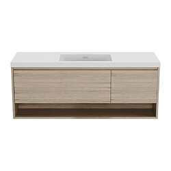 Avis Vente-Unique Meuble de salle de bain suspendu simple vasque coloris naturel clair - 150 cm - PUJUKA