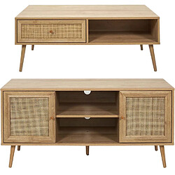 The Home Deco Factory Set meuble TV en bois 2 portes et table basse 1 tiroir Bali.