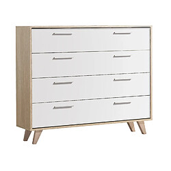 Pegane Commode / meuble de rangement de 4 tiroirs avec pieds coloris Chêne Cambrian / Blanc - longueur 103 x profondeur 35 x hauteur 82 cm 