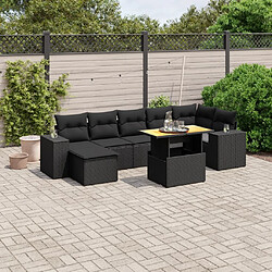 Maison Chic Ensemble Tables et chaises d'extérieur 8 pcs avec coussins,Salon de jardin noir résine tressée -GKD200721