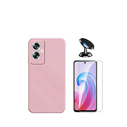 Kit de film en verre trempé de la couverture 5D + couvercle de silicone liquide + SuppOrt Magnétique Phonecare pour Oppo A79 5G - rose