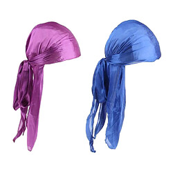 Acheter 2 Pièces Durag Headwear Cap Chute De Cheveux Écharpe Bandana Turban Bleu Royal + Violet