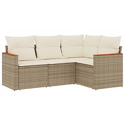 vidaXL Salon de jardin avec coussins 4 pcs beige résine tressée