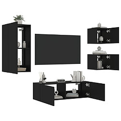 Maison Chic Lot de 4 Meuble TV muraux, Banc TV avec lumières LED pour salon, Meuble de rangement noir -GKD53435