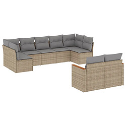 vidaXL Salon de jardin avec coussins 9 pcs beige résine tressée