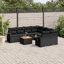 Maison Chic Ensemble Tables et chaises d'extérieur 9 pcs avec coussins,Salon de jardin noir résine tressée -GKD359808