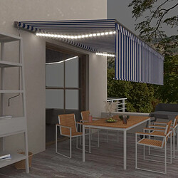 Maison Chic Auvent automatique | Store banne extérieur | Marquise store capteur de vent/LED 5x3m Bleu et blanc -MN32884