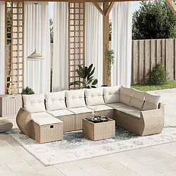 vidaXL Salon de jardin avec coussins 9 pcs beige résine tressée 