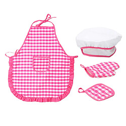 Avis 4Pièces Kid Chef Rôle Faire Semblant Jouer Jouet Cap Tablier Pot Pad Pad Ensemble Plaid Rouge