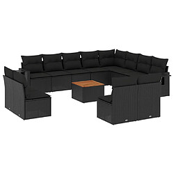 vidaXL Salon de jardin avec coussins 13 pcs noir résine tressée