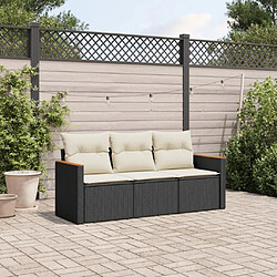 vidaXL Salon de jardin 3 pcs avec coussins noir résine tressée 