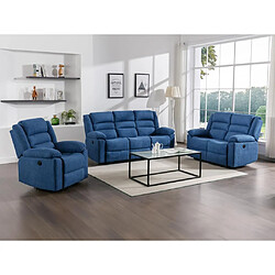 Vente-Unique Canapé 3 places, 2 places et fauteuil relax électrique en tissu bleu BUROLO 