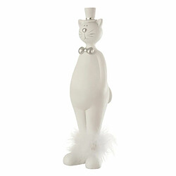 Paris Prix Statuette Déco Chat avec Chapeau 33cm Blanc & Argent