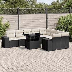 vidaXL Salon de jardin 10 pcs avec coussins noir résine tressée 