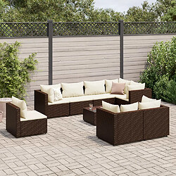 vidaXL Salon de jardin avec coussins 9 pcs marron résine tressée 