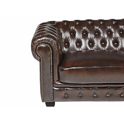 Acheter Vente-Unique Canapé chesterfield 3 places BRENTON 100% cuir de buffle - Marron reflets châtains