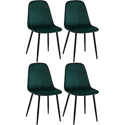 Decoshop26 Lot de 4 chaises de salle à manger coutures décoratives losanges assise en velours vert pieds métal noir mat 10_0001878