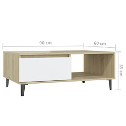 vidaXL Table basse blanc et chêne sonoma 90x60x35 cm bois d'ingénierie pas cher