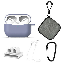 Wewoo Coque Pour AirPods Pro 5 en 1 étui de protection écouteurs silicone + sac d'écouteurs + boucle + crochet + ensemble de cordes anti-perte gris