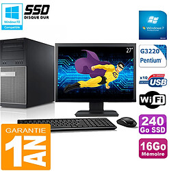 PC Tour DELL 9020 Intel G3220 Ram 16Go Disque 240 Go SSD Wifi W7 Ecran 27" - Occasion