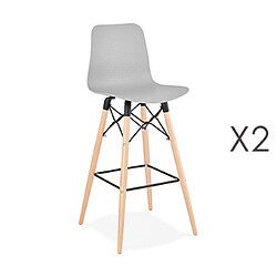 Mes Lot de 2 chaises de bar H76 cm grises et pieds naturels - YAREN 