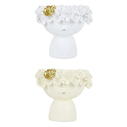 Creative Céramique Visage Féminin Art Vase Décoration 2pc Résine Fille Tête Vase Statue Maquillage Pinceau Porte-stylo Blanc Beige