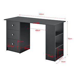 Helloshop26 Table de bureau secrétaire poste de travail informatique avec 3 tiroirs 120 cm gris foncé 03_0004711