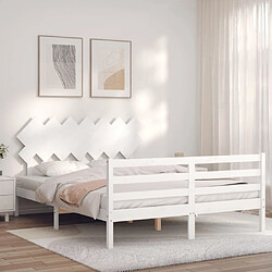 Maison Chic Cadre/structure de lit avec tête de lit pour adulte - Lit Moderne Chambre blanc 140x190 cm bois massif -MN70420